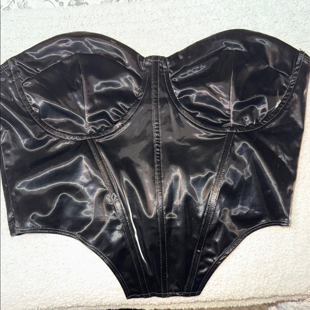 Black Shiny Bustier Top